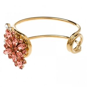 BURBERRY Authentic Gold Crystal Daisy Pin Cuff Bracelet In Coral Pink NWT